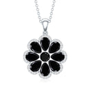 Certified Black Spinel Flower Necklace with Moissanite Halo AAA - Rosec Jewels
