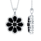 Certified Black Spinel Flower Necklace with Moissanite Halo AAA - Rosec Jewels