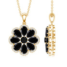 Certified Black Spinel Flower Necklace with Moissanite Halo AAA - Rosec Jewels