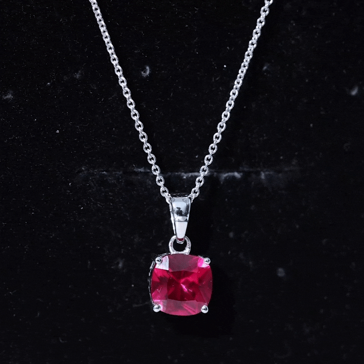 2 Carat Lab Created Ruby Solitaire Necklace With Chain AAAA - Rosec Jewels