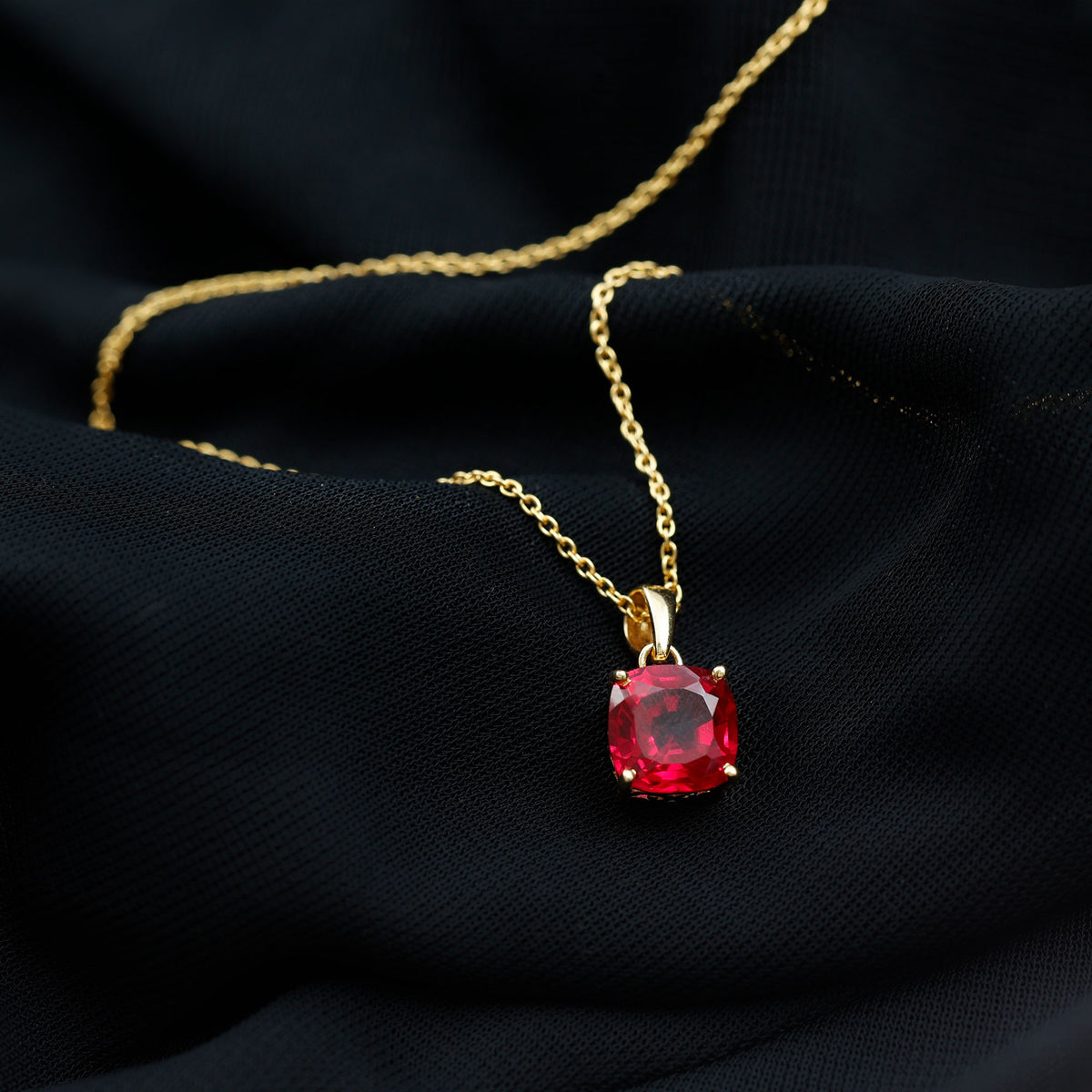 2 Carat Lab Created Ruby Solitaire Necklace With Chain AAAA - Rosec Jewels