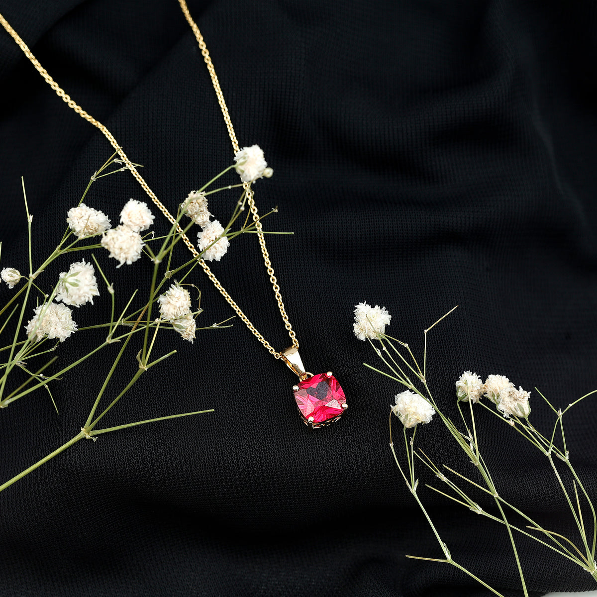 2 Carat Lab Created Ruby Solitaire Necklace With Chain AAAA - Rosec Jewels