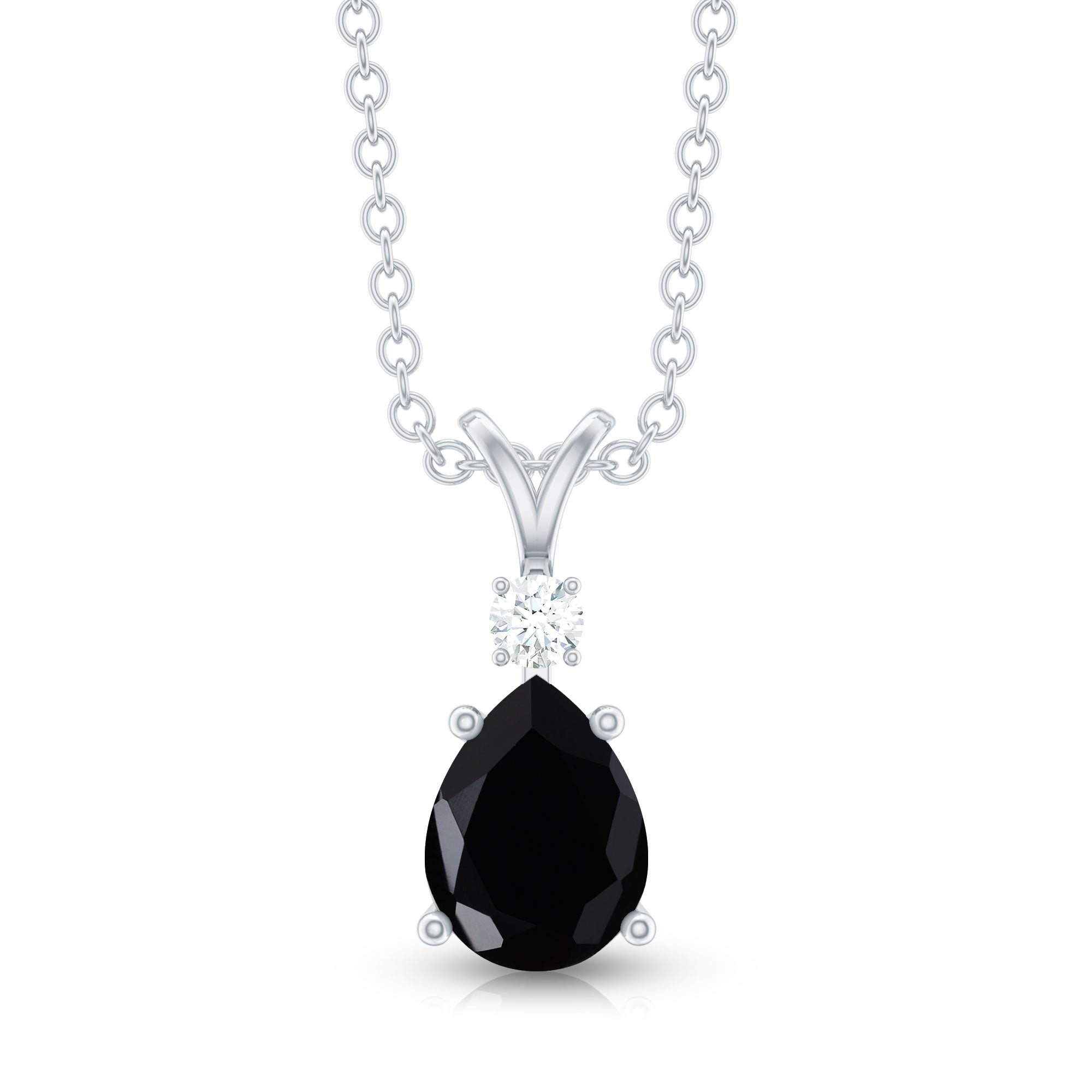 Pear Shape Black Onyx Solitaire Pendant with Diamond AAA - Rosec Jewels