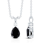 Pear Shape Black Onyx Solitaire Pendant with Diamond AAA - Rosec Jewels