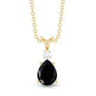 Pear Shape Black Onyx Solitaire Pendant with Diamond AAA - Rosec Jewels