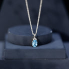Real 1 Carat Oval Cut Aquamarine Pendant Necklace with Diamond Trio AAA - Rosec Jewels