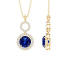 Lab Grown Blue Sapphire Halo Pendant with Moissanite AAAA - Rosec Jewels