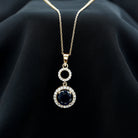 Lab Grown Blue Sapphire Halo Pendant with Moissanite AAAA - Rosec Jewels