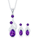 Real Amethyst and Diamond Bridal Dangle Necklace Earrings Set AAA - Rosec Jewels