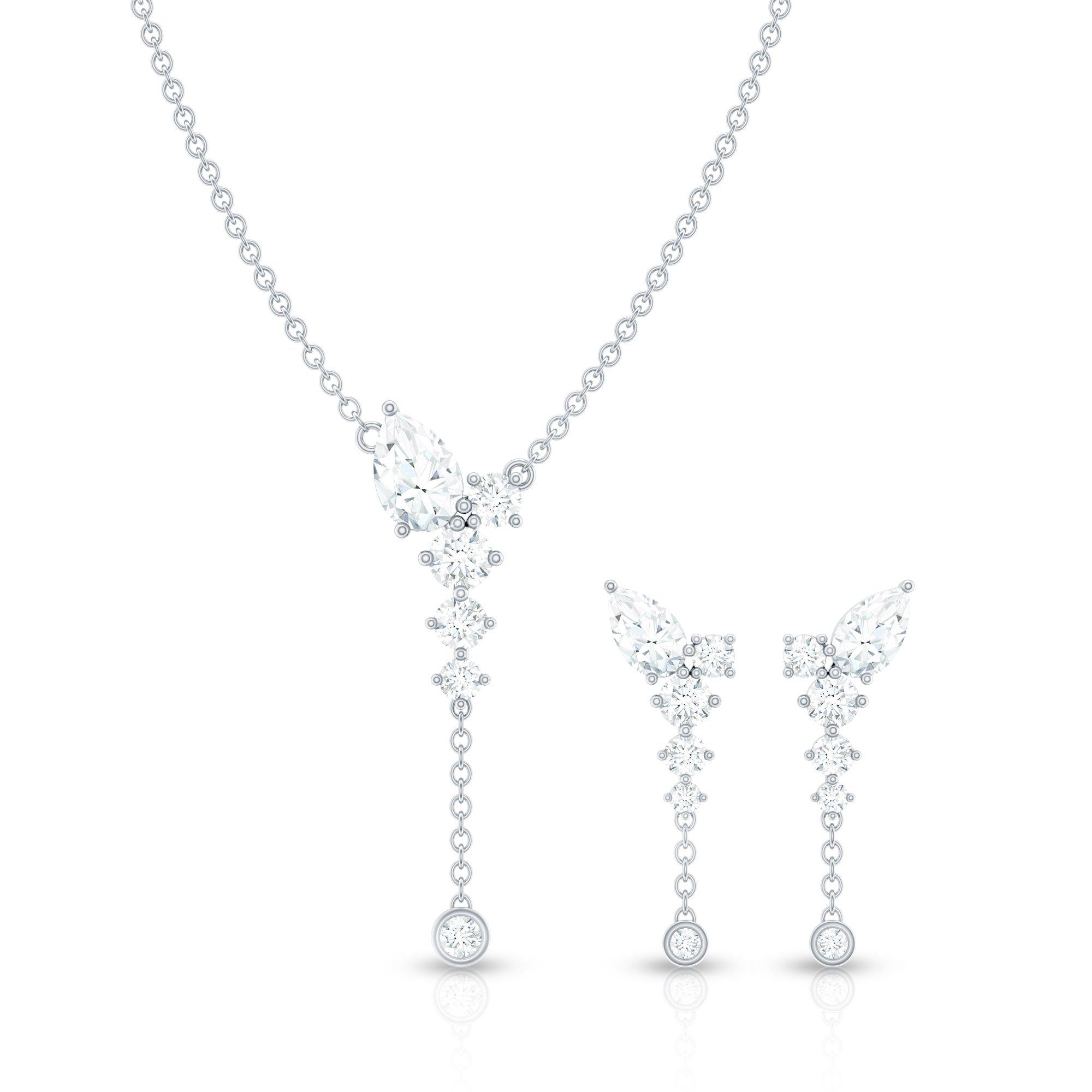 Certified Moissanite Bridal Necklace and Earrings Set D-VS1 - Rosec Jewels