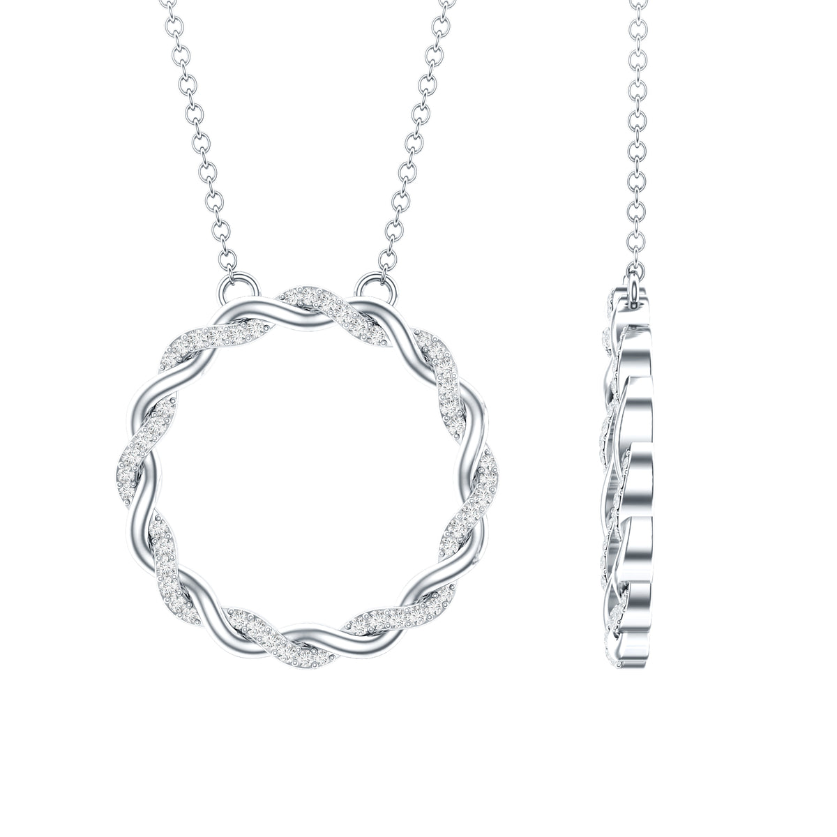 Diamond Twisted Eternity Necklace in Pave Setting Natural - ( HI-SI ) - Rosec Jewels