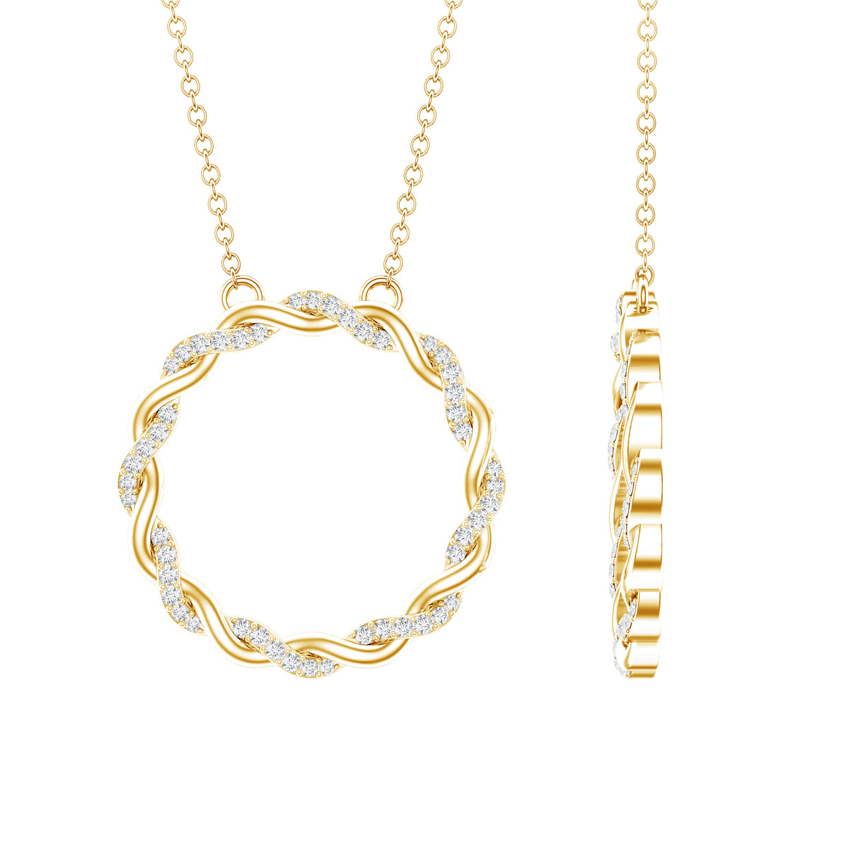 Diamond Twisted Eternity Necklace in Pave Setting Natural - ( HI-SI ) - Rosec Jewels
