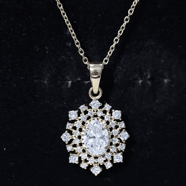 Vintage Style Oval Moissanite Bridal Necklace With Chain D-VS1 - Rosec Jewels