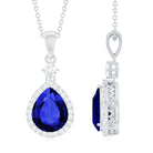 Rosec Jewels-Certified Lab Grown Blue Sapphire Diamond Teardrop Pendant Necklace