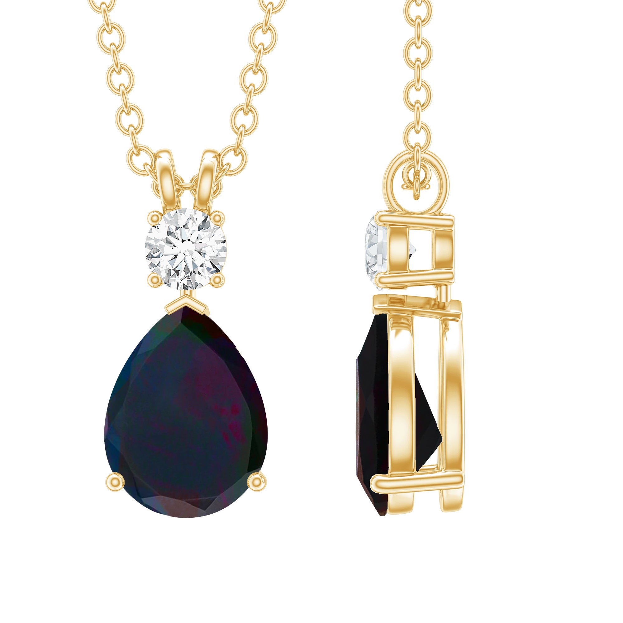 Pear Shaped Black Opal Drop Pendant with Diamond AAA - Rosec Jewels
