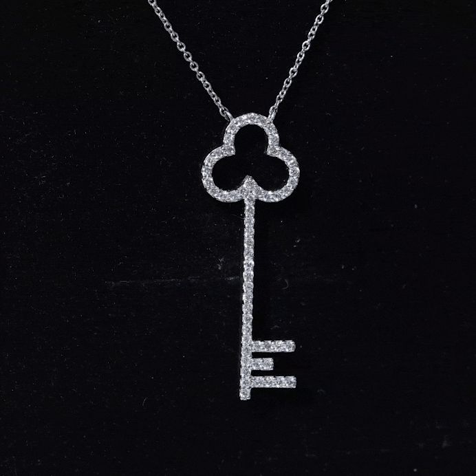 Certified Lab Grown Diamond Key Necklace For Women Lab - ( EF-VS ) - Rosec Jewels
