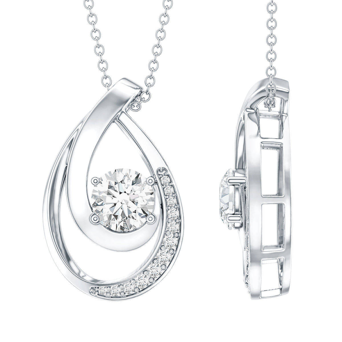 0.9 Carat Round Lab Grown Diamond Teardrop Necklace for Women Lab - ( EF-VS ) - Rosec Jewels