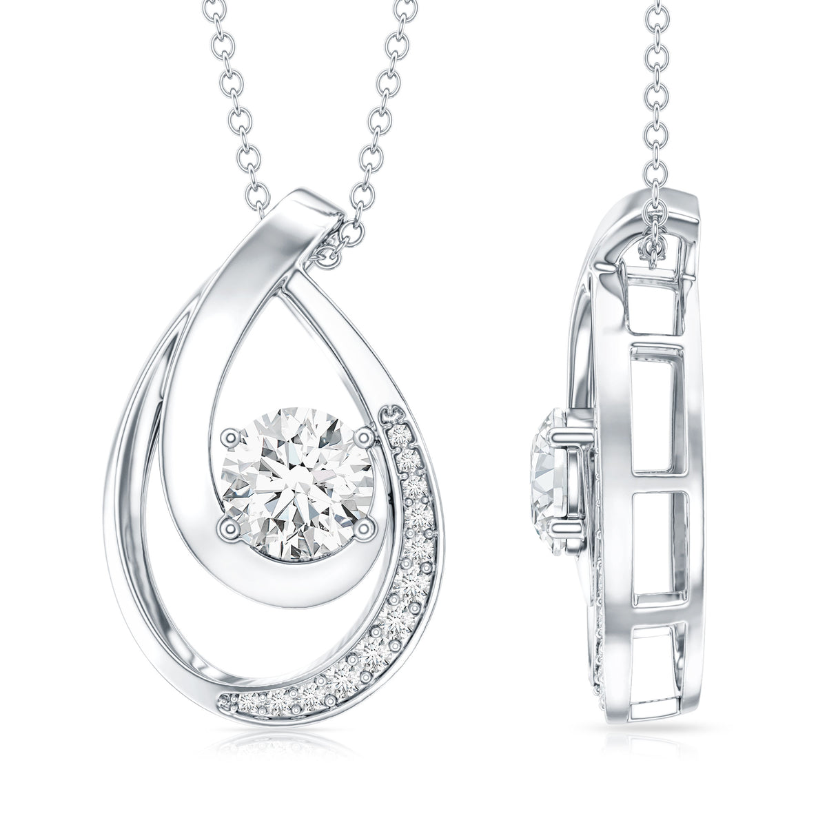 0.9 Carat Round Lab Grown Diamond Teardrop Necklace for Women Lab - ( EF-VS ) - Rosec Jewels