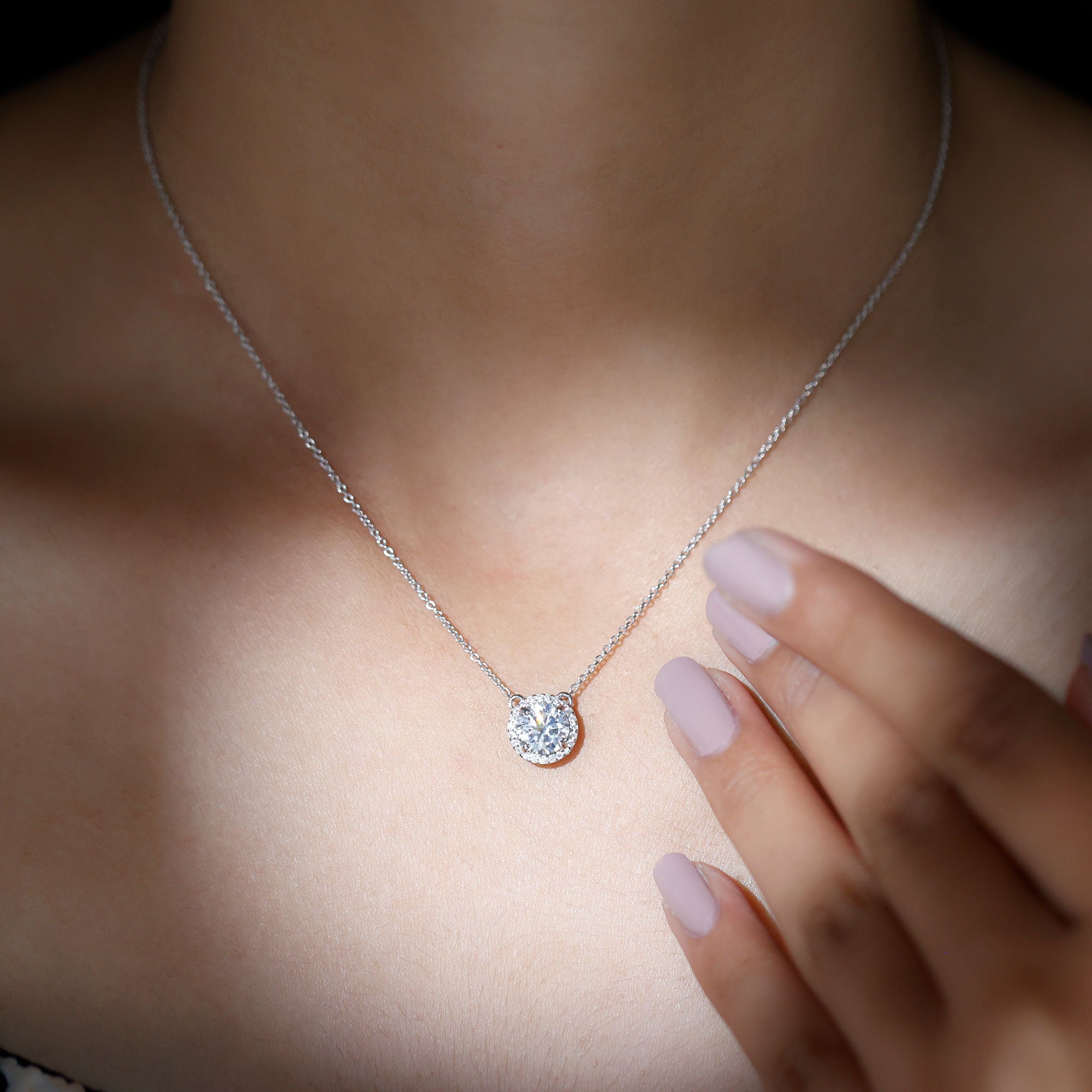 Rosec Jewels-Certified Lab Created Diamond Halo Necklace For Bride