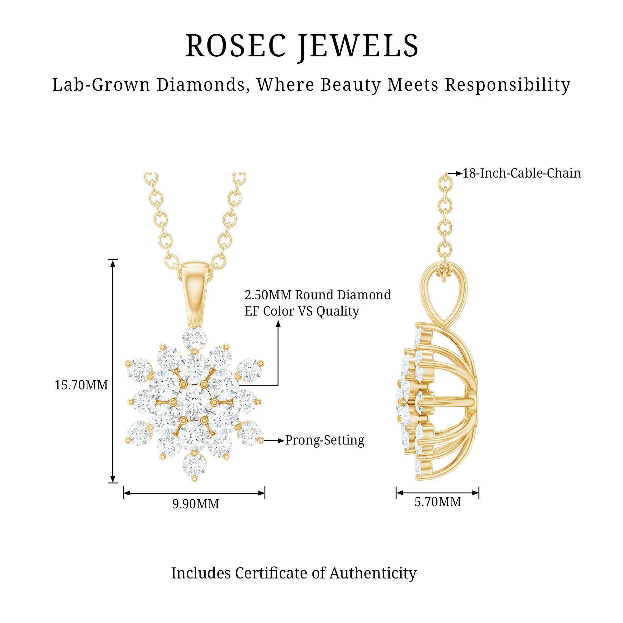 Rosec Jewels-Certified Lab Grown Diamond Snowflake Necklace For Women