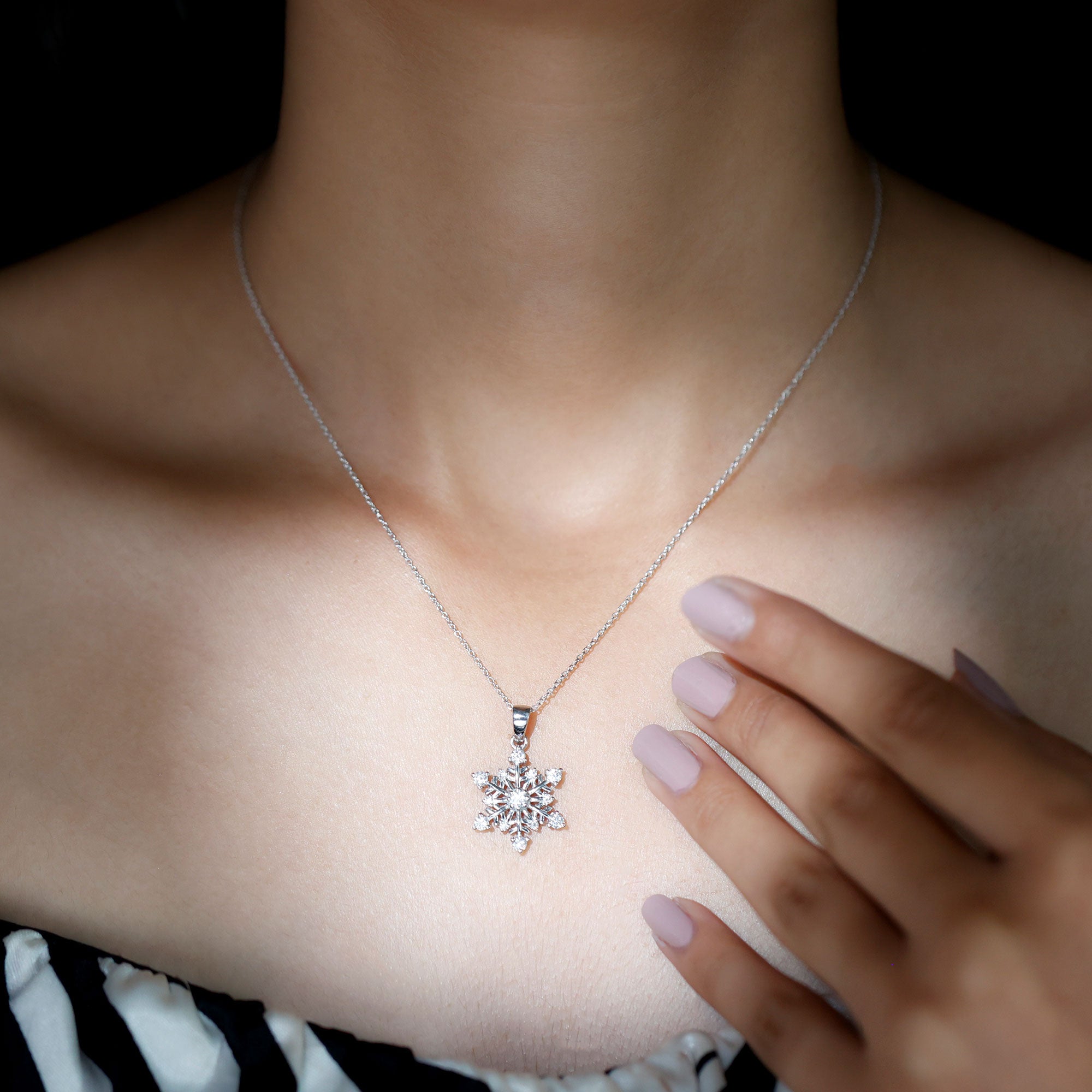 Rosec Jewels-Lab Grown Diamond Snowflake Winter Necklace for Her