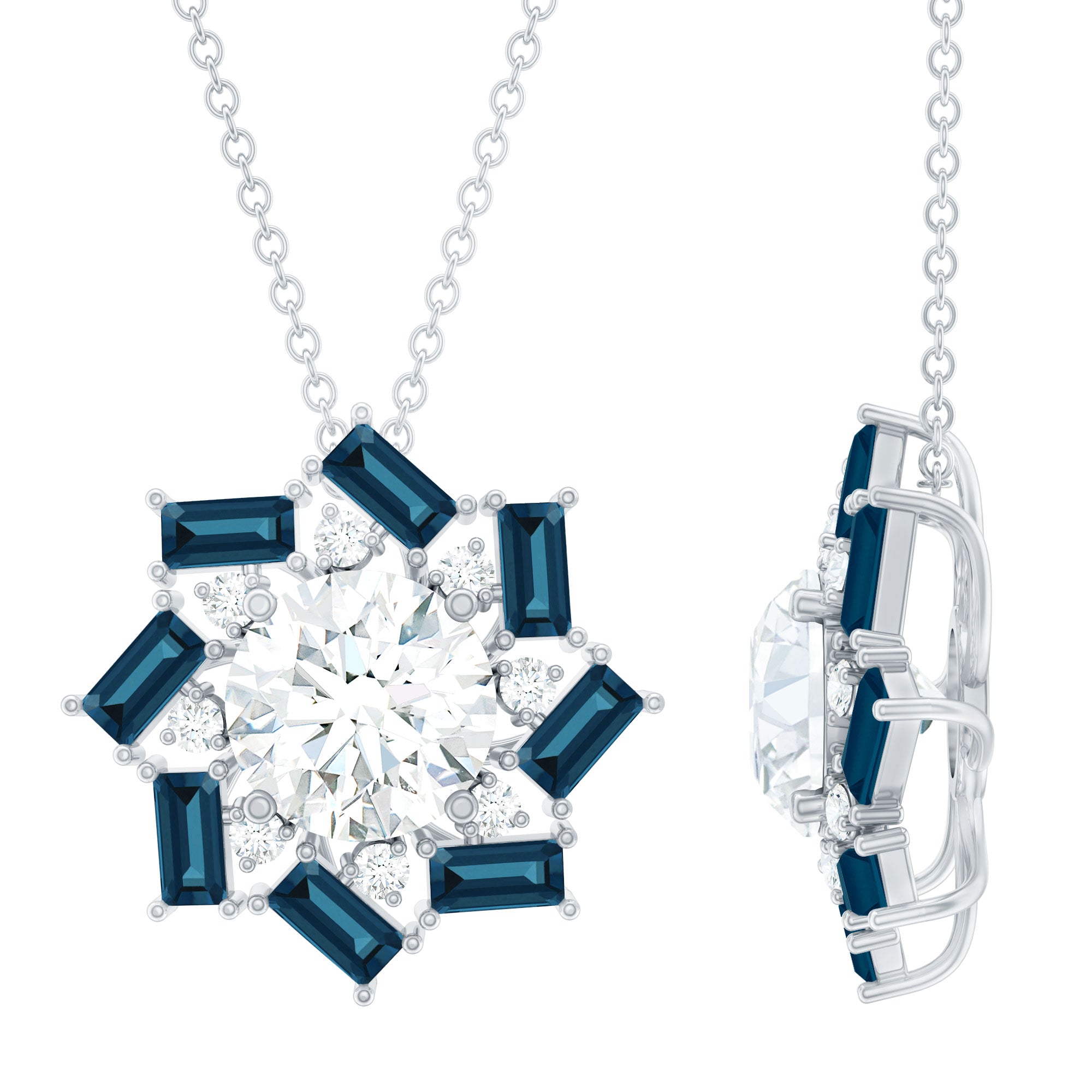 Certified Moissanite Designer Necklace with London Blue Topaz