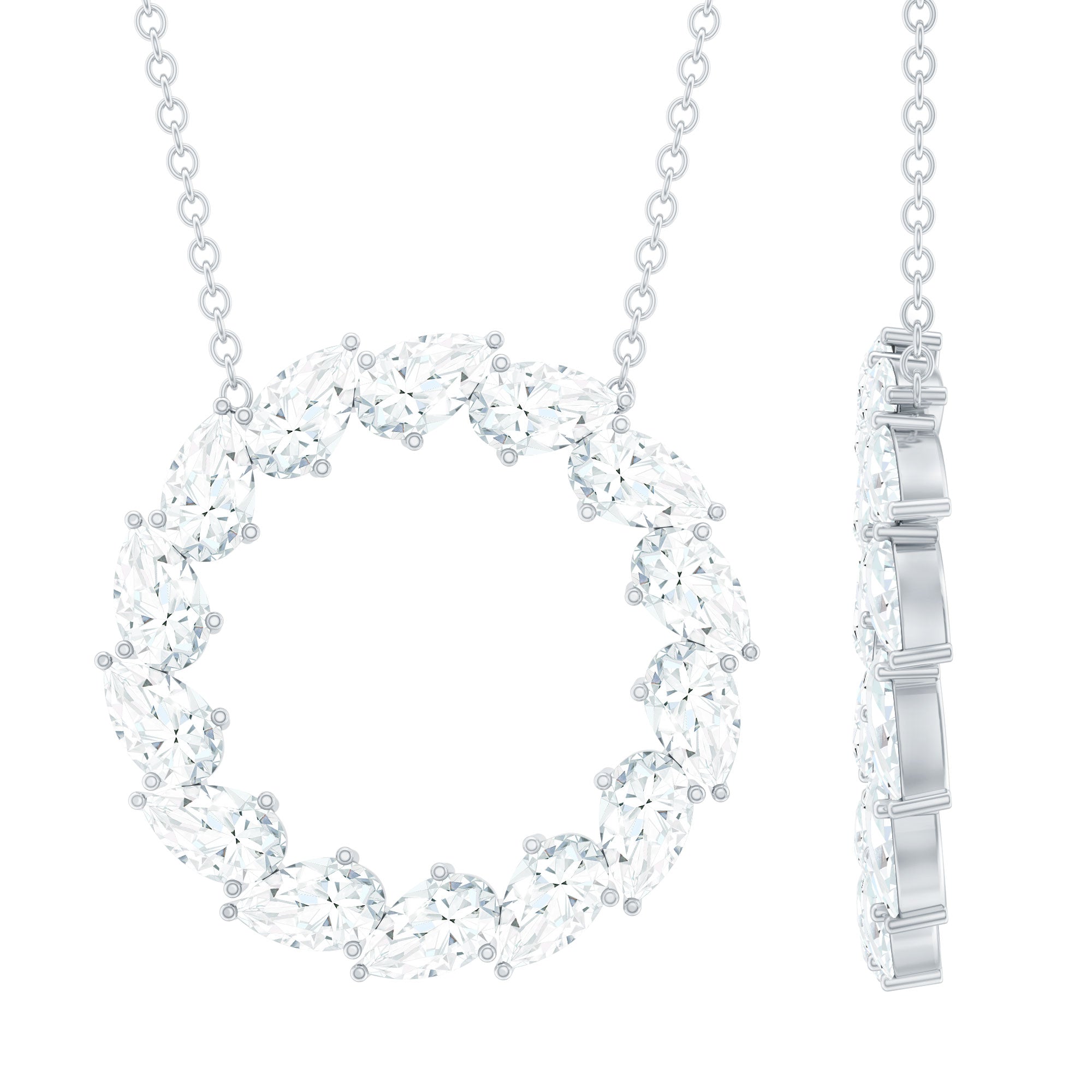 Certified Moissanite Circle Necklace with Silver Chain