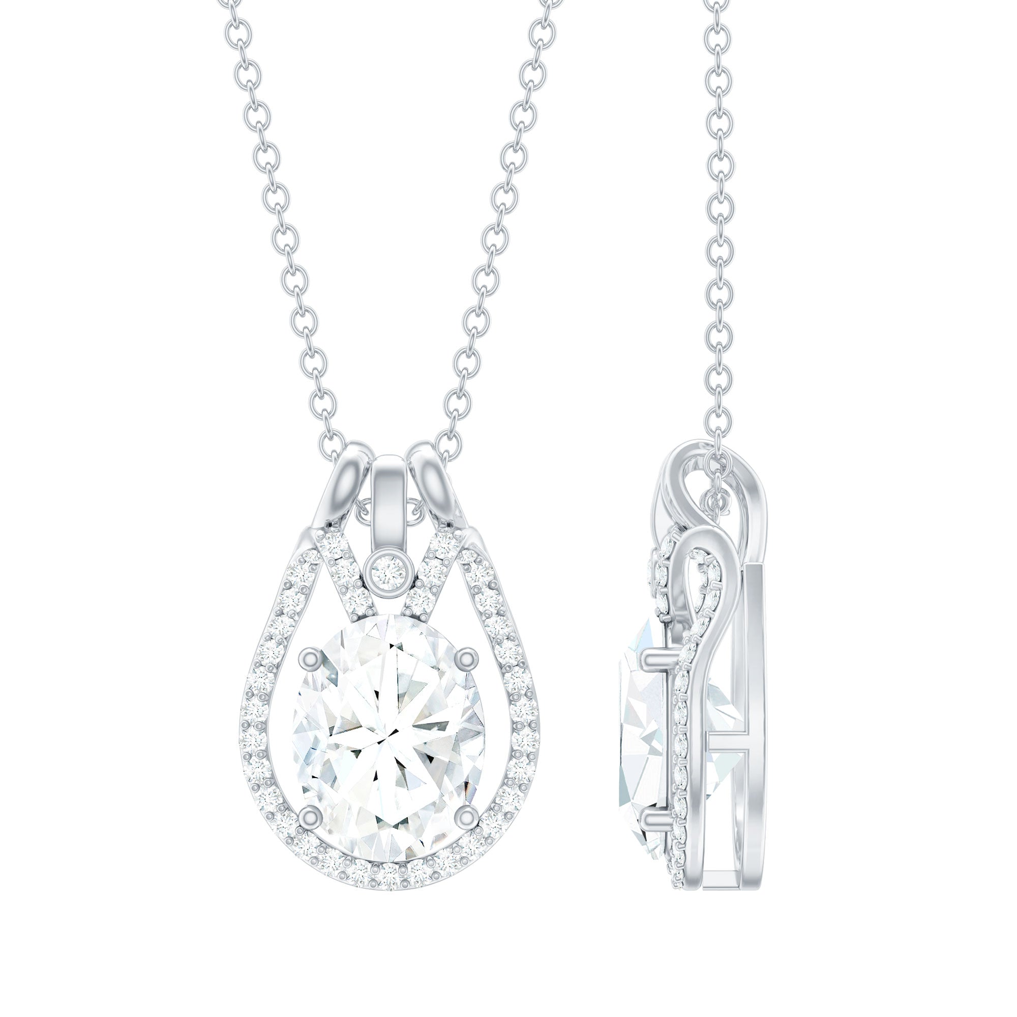 7X9 MM Oval Cut Moissanite Drop Necklace For Wedding
