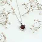Garnet Heart Pendant Necklace with Moissanite Halo AAA - Rosec Jewels