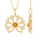 Bezel Set Citrine Lotus Flower Necklace With Chain AAA - Rosec Jewels