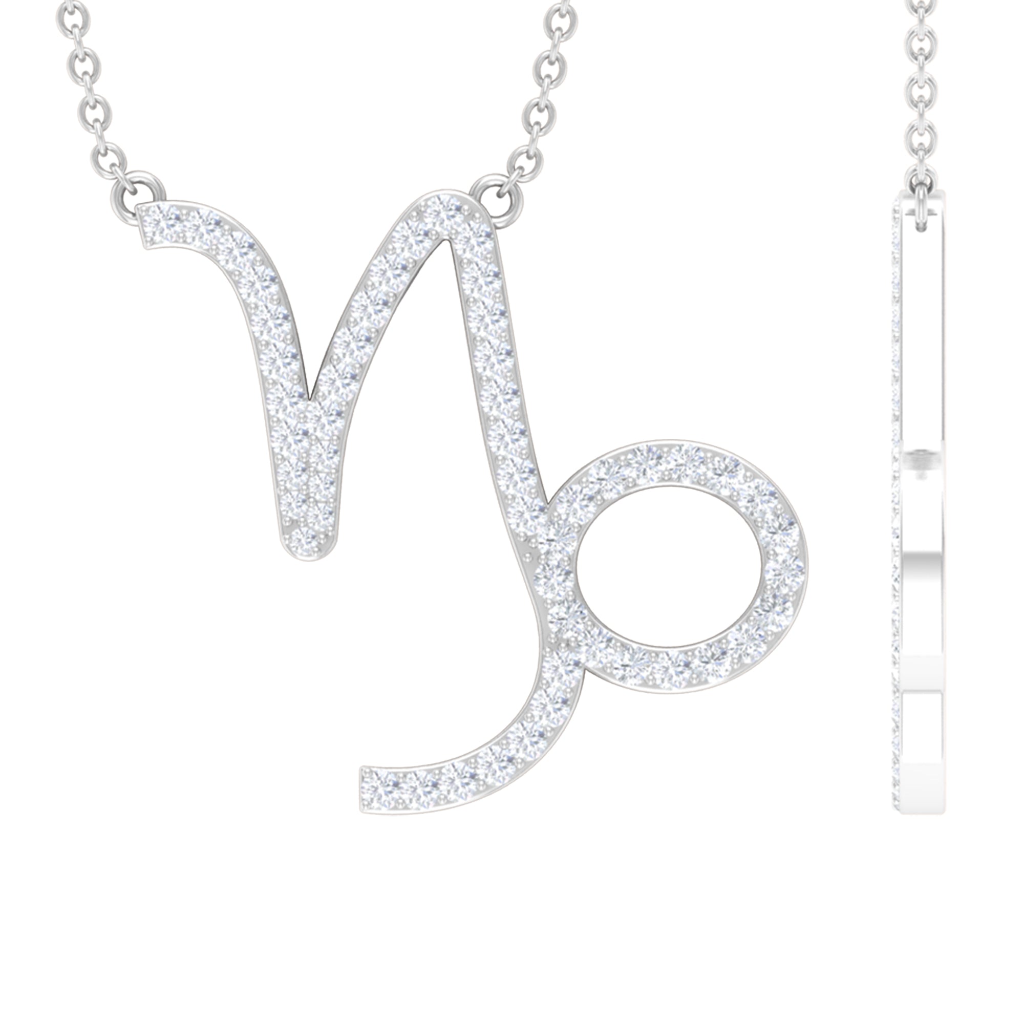 Pave Set Lab Grown Diamond Capricorn Zodiac Necklace