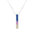 Minimal Rainbow Silver Bar Pendant Necklace with Multi Gemstone - Rosec Jewels