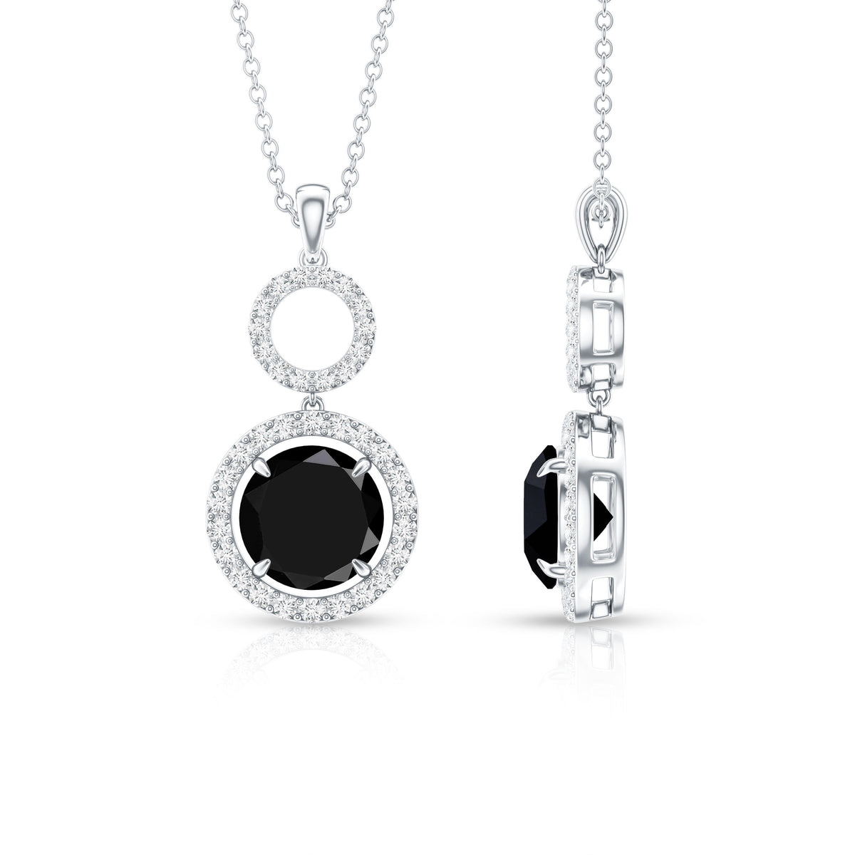 Lab Created Black Diamond Drop & Dangle Necklace with White Diamond AAAA ( Synthetic ) - Rosec Jewels
