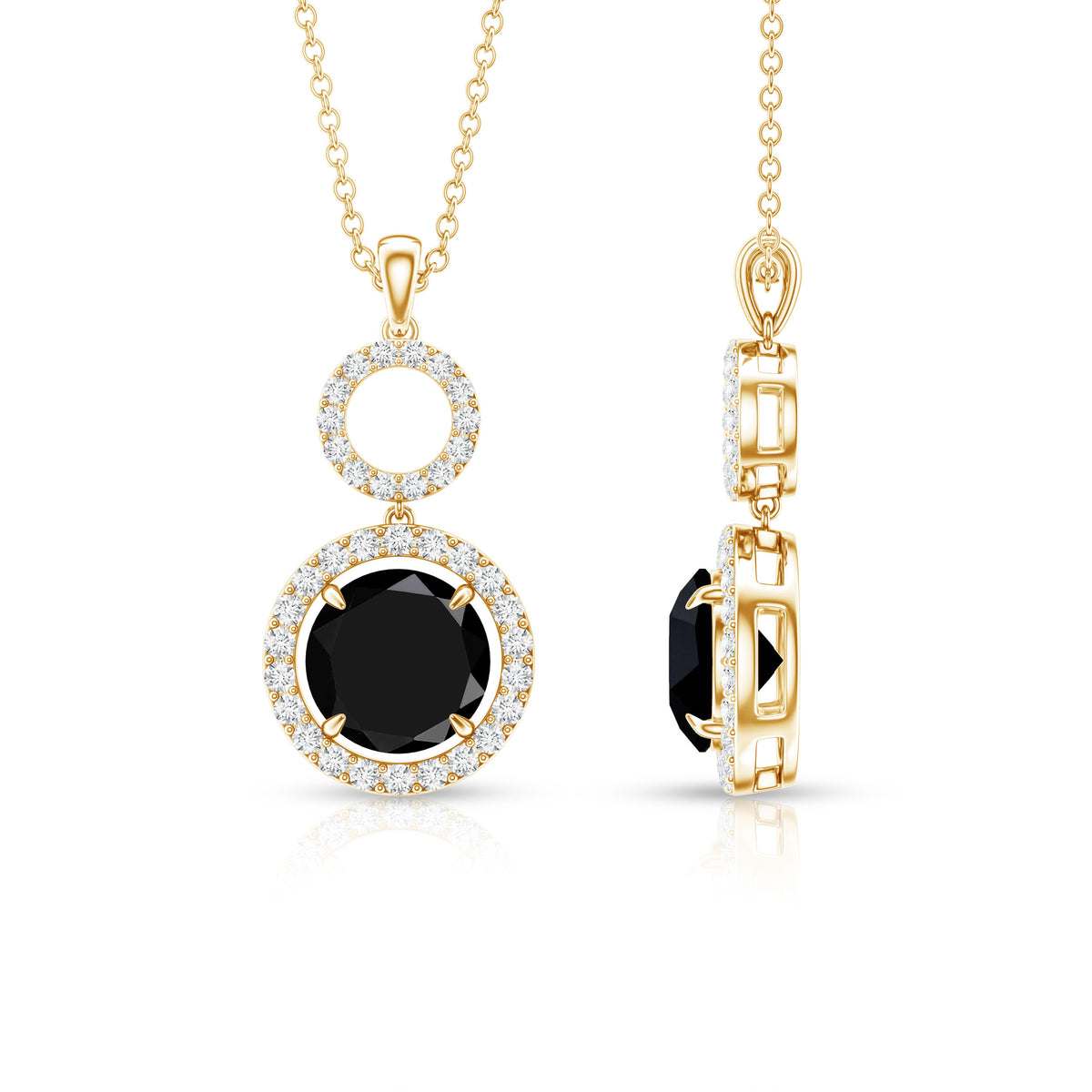 Lab Created Black Diamond Drop & Dangle Necklace with White Diamond AAAA ( Synthetic ) - Rosec Jewels