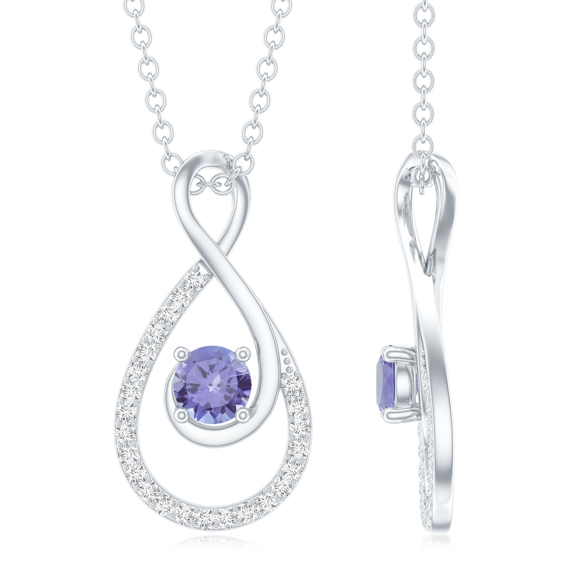 Genuine Tanzanite and Diamond Infinity Pendant Necklace With Chain AAA - Rosec Jewels