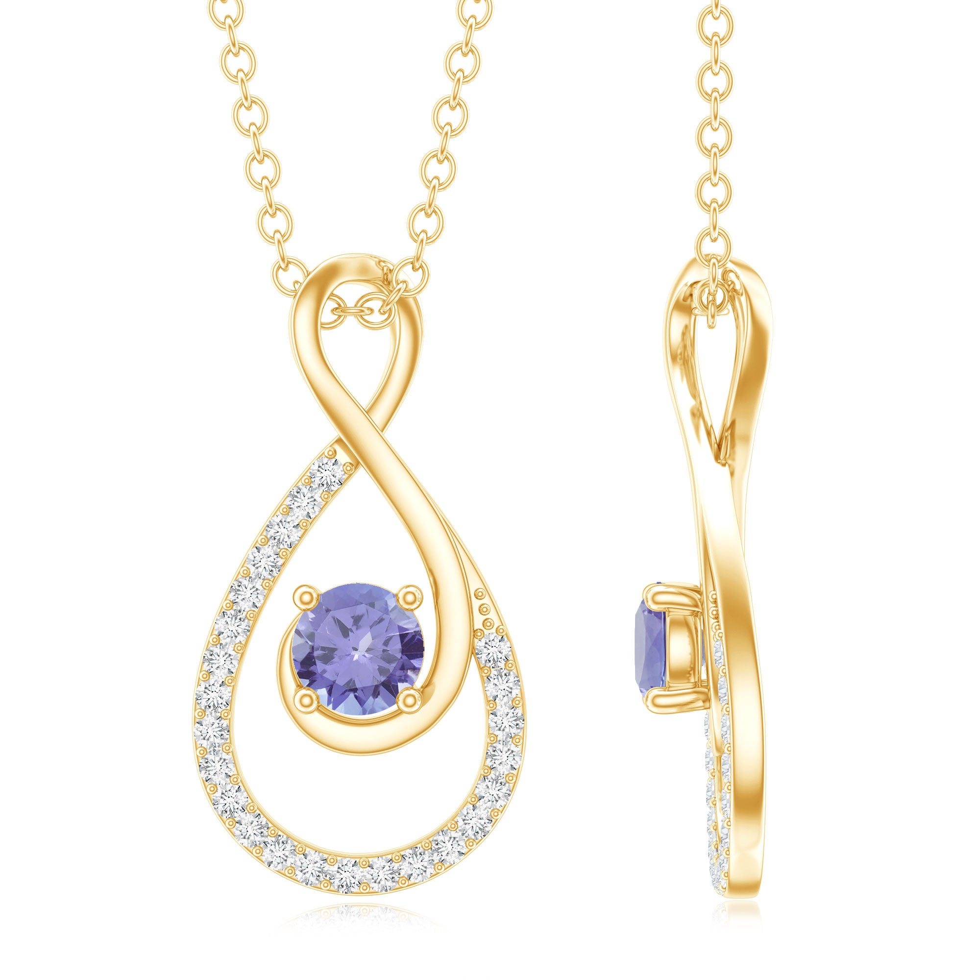 Genuine Tanzanite and Diamond Infinity Pendant Necklace With Chain AAA - Rosec Jewels