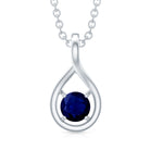 Genuine Round Cut Blue Sapphire Teardrop Pendant AAA - Rosec Jewels