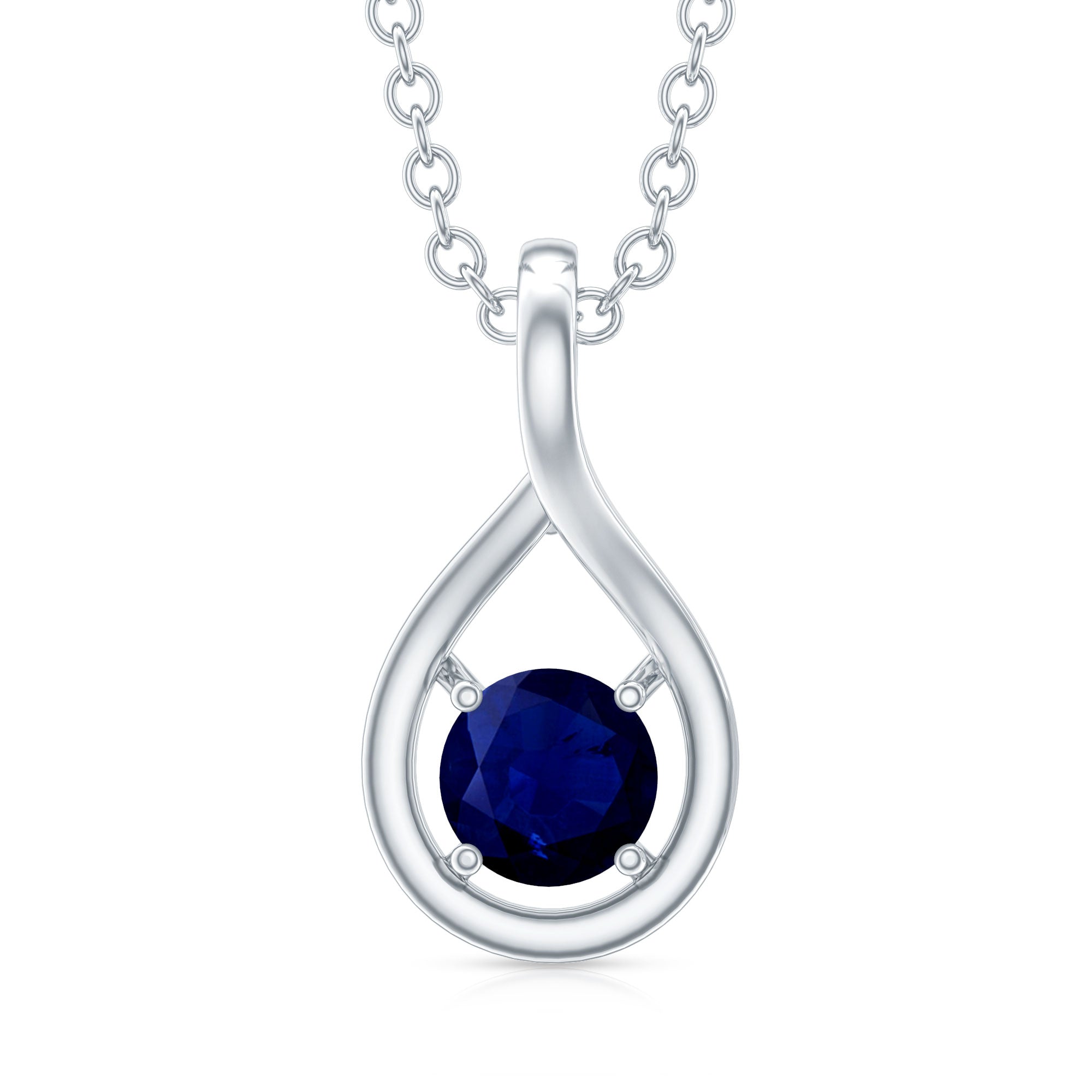 Genuine Round Cut Blue Sapphire Teardrop Pendant AAA - Rosec Jewels