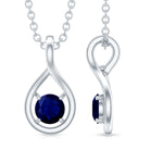 Genuine Round Cut Blue Sapphire Teardrop Pendant AAA - Rosec Jewels