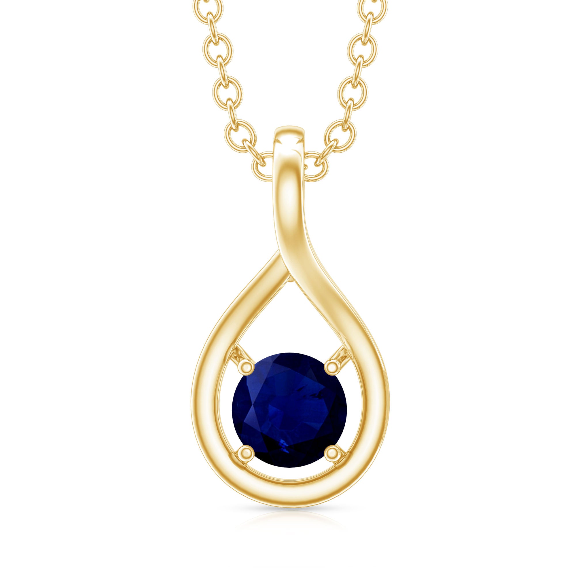Genuine Round Cut Blue Sapphire Teardrop Pendant AAA - Rosec Jewels