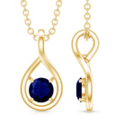 Genuine Round Cut Blue Sapphire Teardrop Pendant AAA - Rosec Jewels