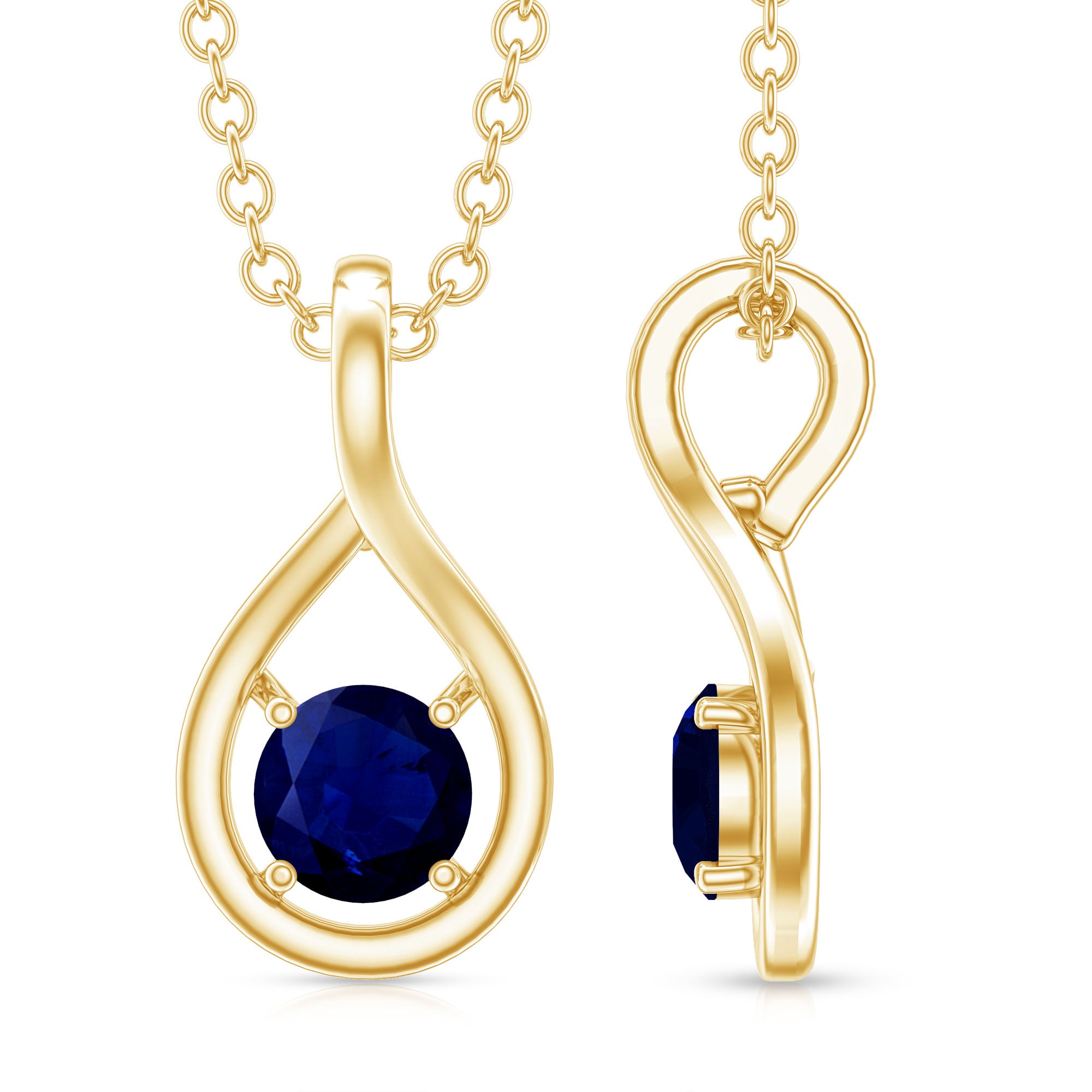 Genuine Round Cut Blue Sapphire Teardrop Pendant AAA - Rosec Jewels