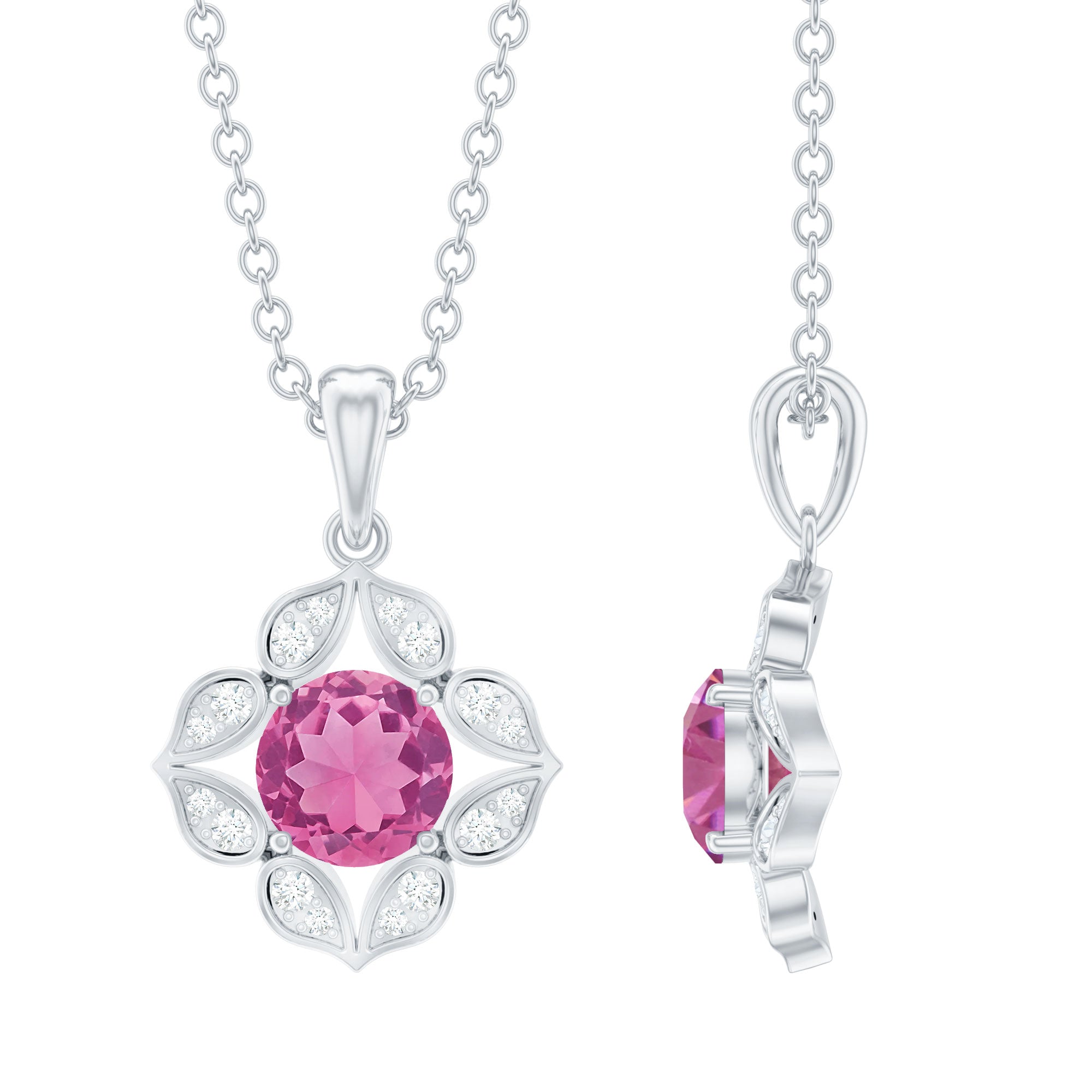 Antique Style Natural Pink Tourmaline Bridal Pendant with Diamond