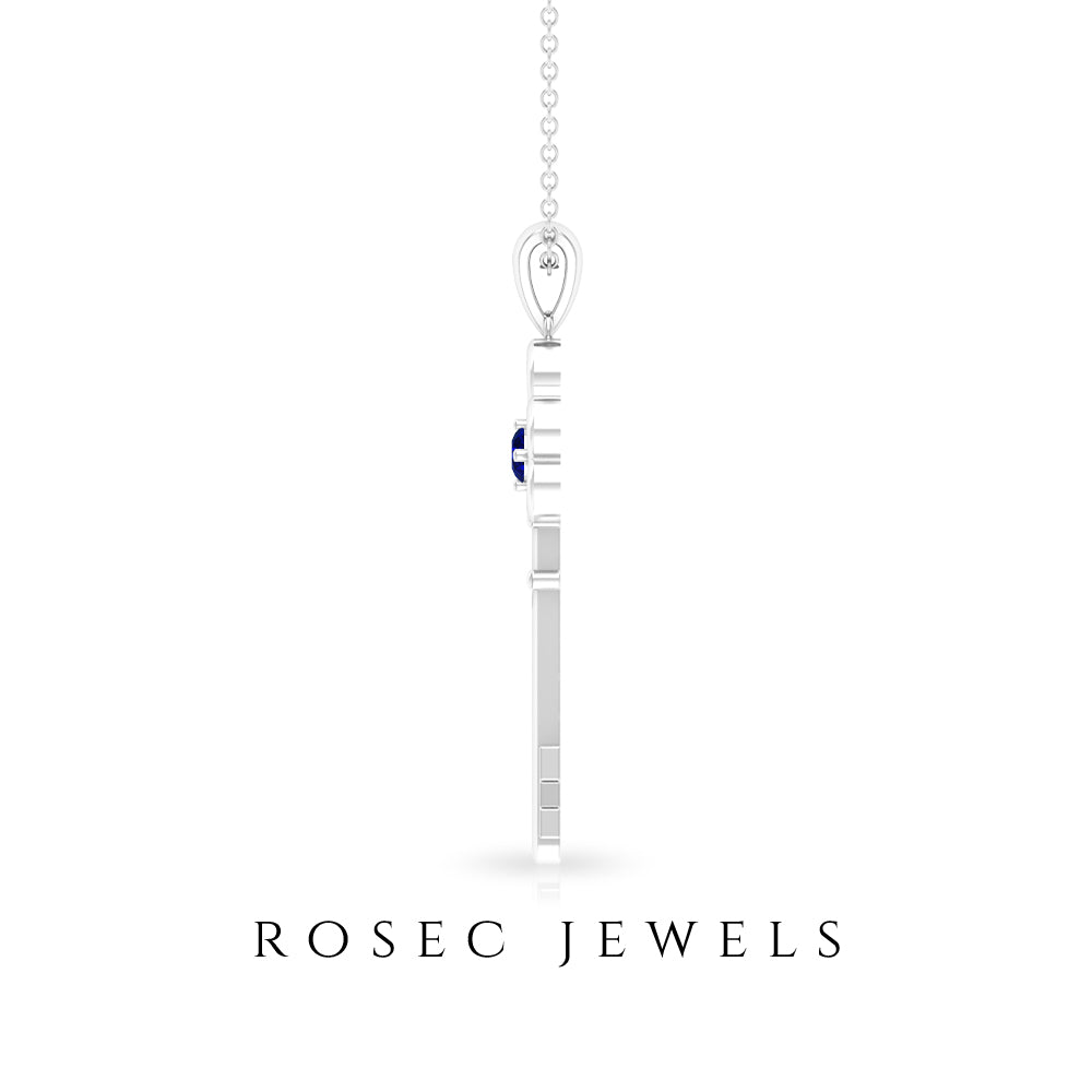 Natural Blue Sapphire Key to My Heart Necklace AAA - Rosec Jewels