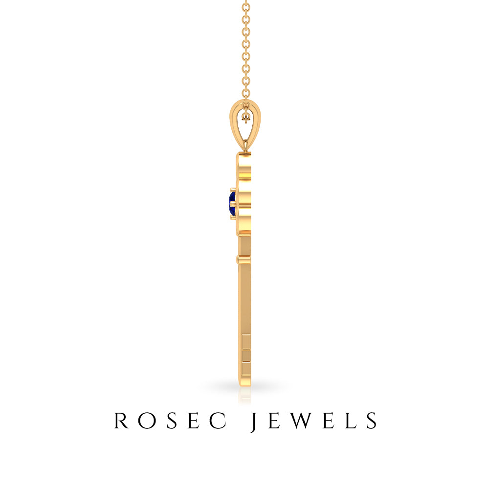 Natural Blue Sapphire Key to My Heart Necklace AAA - Rosec Jewels