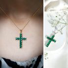 Princess Cut Lab Created Emerald Cross Pendant Necklace AAAA - Rosec Jewels