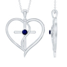 Natural Blue Sapphire Cross Heart Necklace for Women AAA - Rosec Jewels