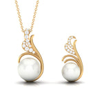 Freshwater Pearl and Diamond Designer Jewelry Set AAA - Rosec Jewels