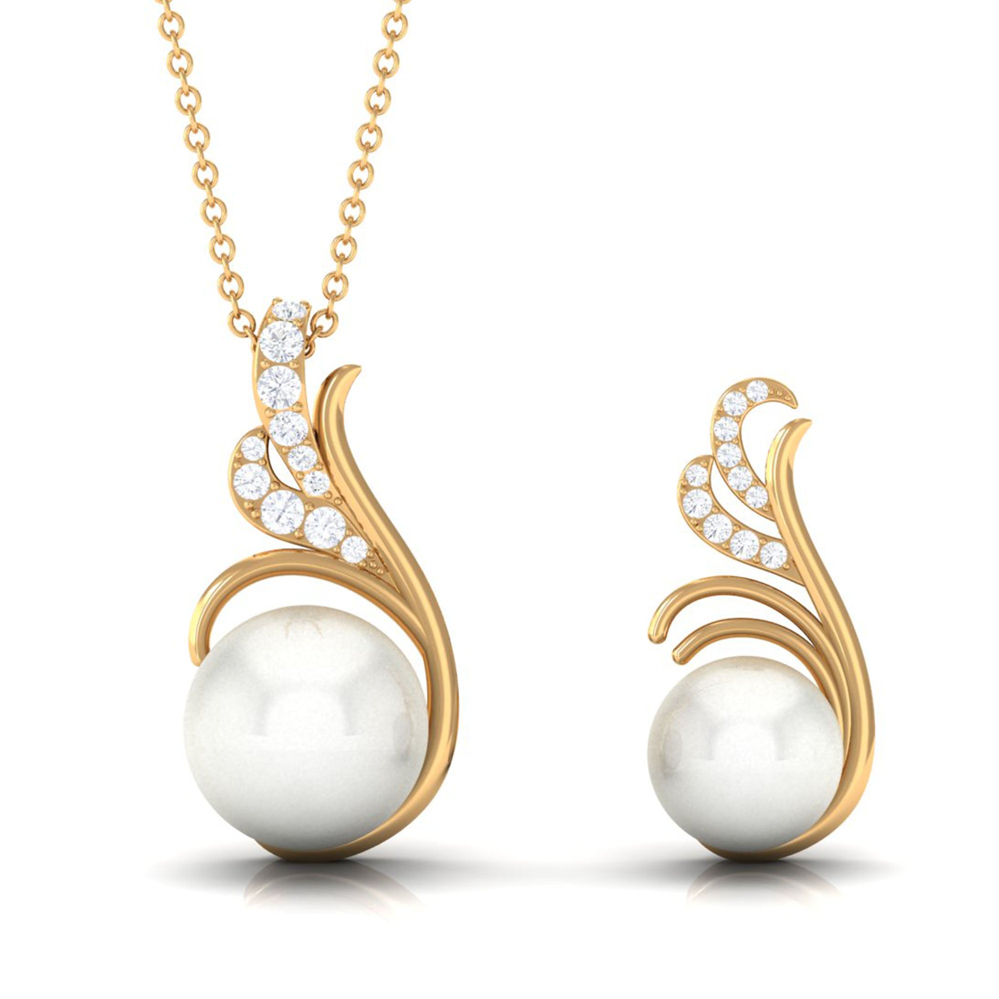 Freshwater Pearl and Diamond Designer Jewelry Set AAA - Rosec Jewels