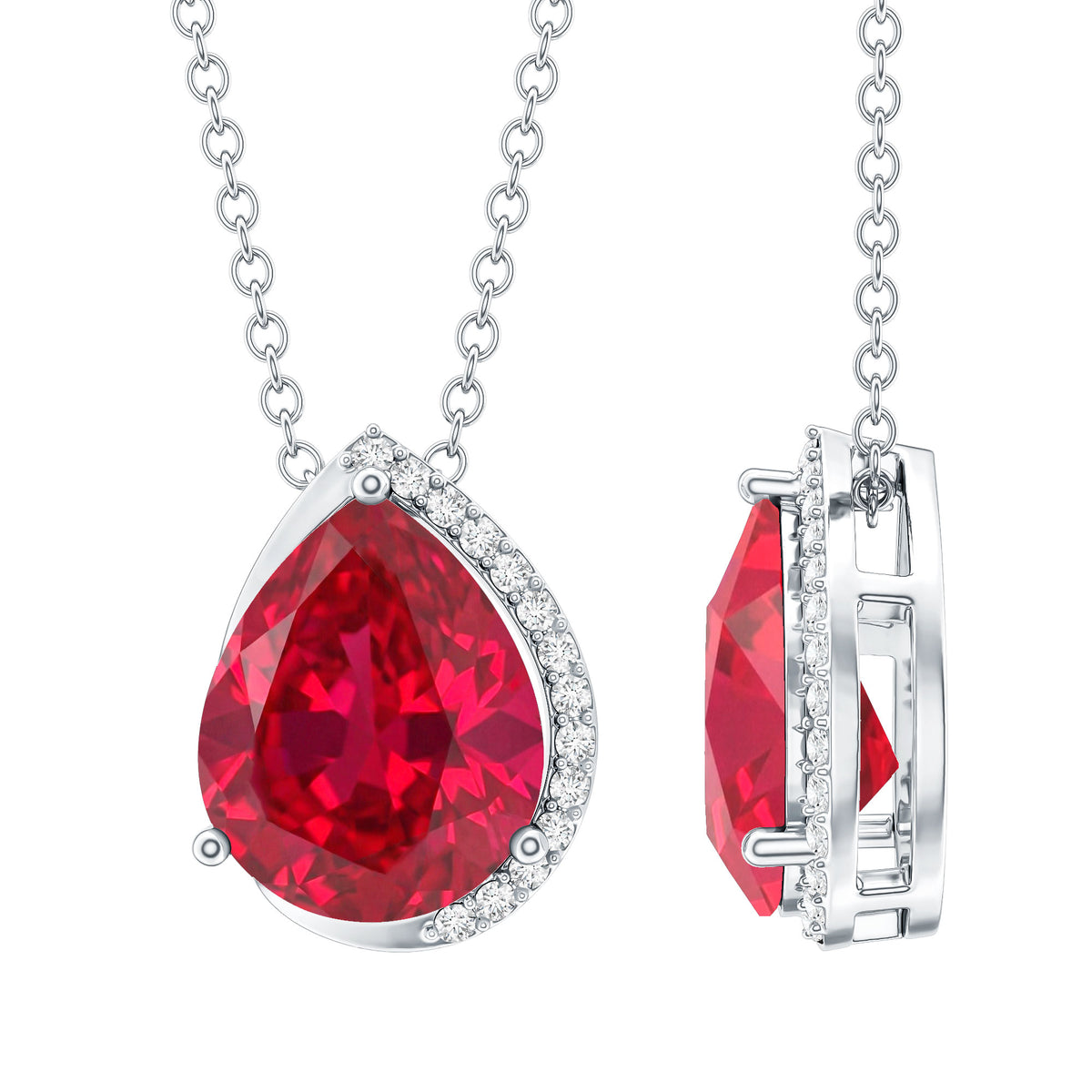 Lab Grown Ruby Teardrop Designer Necklace with Diamond AAAA - Rosec Jewels